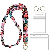 YAVVOZH Breakaway Scrunchie Lanyard with Id Holder, Stretchy Teacher Lanyards for Id Badges Keys,...