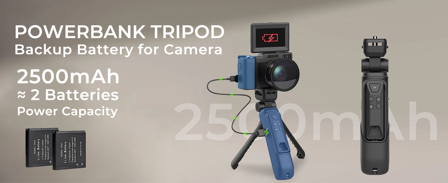 5k video camera with rechargeable tripod