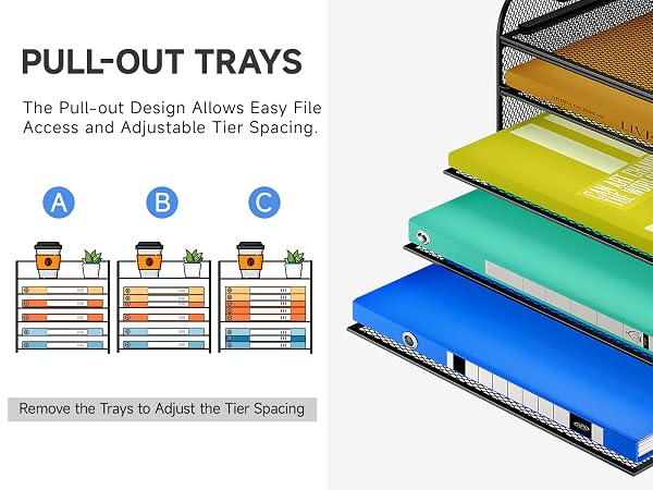 This desktop organizer features sliding trays so that you can customize the spacing.
