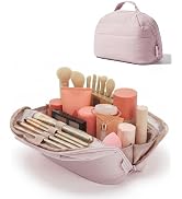 BAGSMART Travel Makeup Bag, Fold-Down Cosmetic Pouch for Women, Pink | Fold-down for easy access....