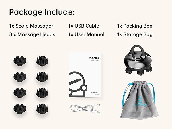 a package include : massage head heads, massage head, massage, massage, and storage bags