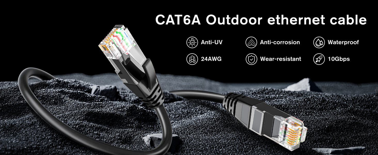 CAT6A Outdoor ethernet cable, Anti-UV, Anti-corrosion, Waterproof, 24AWG, Wear-resistant, 10Gbps