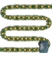 TW SHINE 30 FT Pre-Lit Christmas Garland Decorations, 100 LED Lighted Artificial Pine Garlands wi...