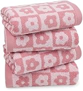 Jacquotha Cotton Hand Towels Pink Checkered Floral - Quick Drying Hand Towel Set of 4, for Women ...