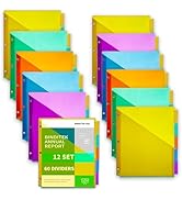 Binditek 12 Set Plastic 5-Tab Binder Dividers with Front Pocket, Tab Insertable Poly Pocket Divid...