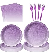 100Pcs Ombre Purple Party Decorations Birthday Tableware Sets Lilac Lavender Paper Plates Napkins...