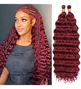 Eerya Long Curly Braiding Hair 18 Inch 2 Packs Burgundy Ocean Wave Crochet Hair for Black Women D...