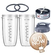 7 Pieces Blender Cups &amp; Blade Replacement Set 32oz Huge Cup with 1 Flip-Top To-Go Lid and 1 Lid R...