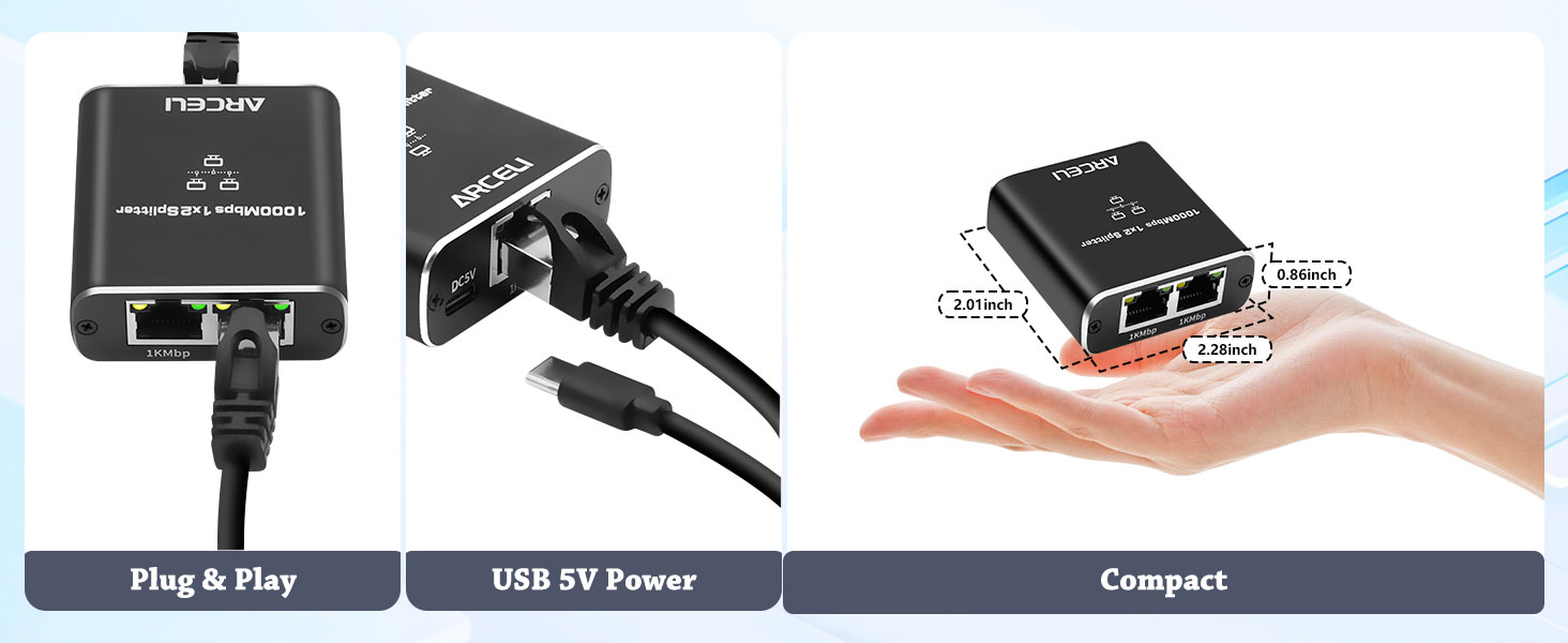 Gigabit Ethernet Splitter 1 to 2