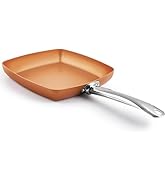 Toutrop Non-Stick Copper Square Frying Pan, 9.5" Chef Skillet with Ceramic Coating, Oven Dishwash...