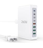 260W USB C Charger Block, GaN USB 8-Port Fast Charging Station Hub, QC 4.0 Fast Charging Cube+PD ...