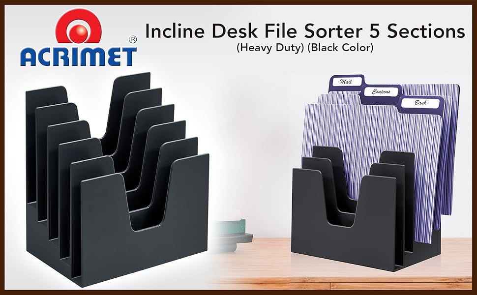 Incline Desk File Sorter Step 5 Sections Heavy Duty Black Color Accessories Workspace 