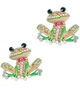 2Pcs Green Frog Brooch Pins for Women, Cute Rhinestone Inlaid Frog Enamel Animal Brooch Shirt Col...