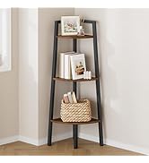 Hoctieon Corner Shelf, 3-Tier Corner Bookshelf, Rustic Ladder Shelf, Industrial Display Stand for...
