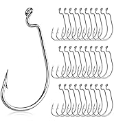 UCEC Fishing Hooks Offset Shank Worm Hooks Extra Wide Gap 2X Strong Carbon Steel Bait Jig for Bas...