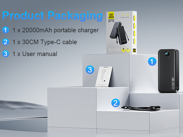Product Package 1 x 20000mAh portable charger 1 x 30CM Type-C cable 1 x User manual