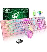 Wieless Gaming Keyboard and Mouse Combo Rainbow Backlight Quiet Ergonomic Mechanical Feeling Anti...