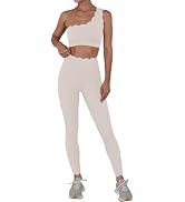 Fisoew Workout Sets for Women 2 Piece High Waisted Leggings with One Shoulder Stretchy Sports Bra...