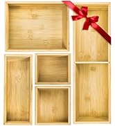 ZAVOOS 5 Pieces Bamboo Drawer Organizer, Multi-Use Individual Junk Tea Storage Drawer Tray Set wi...