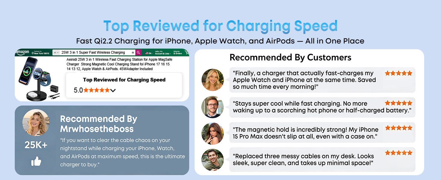 Aeinidi 25W 3 in 1 Wireless Fast Charging Station for Apple MagSafe Charger