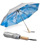 G4Free Windproof Travel Umbrella with Large Wooden Handle, UV Sun Protection &amp; Rain Umbrella Auto...