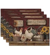 Wnoesat Farmhouse Rooster Placemats Set of 4 Farm Animal Chicken Place Mats 12x18 Inch Vintage Ru...