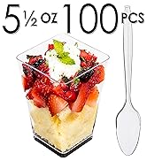 DLux 100 x 5 oz Mini Dessert Cups with Spoons, Square Large 