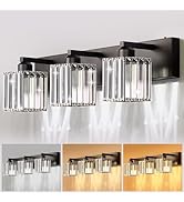 L LOHAS LED 3 Light Black Crystal Bathroom Light Fixtures, Modern Crystal Black-Square Shade Bath...