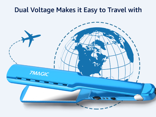 7MAGIC Travel-Friendly Hair Straightener, Dual Voltage Flat Iron for International Trips