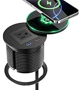 QBA Recessed Power Grommet with 15W Wireless Charger, PD 30W USB-C Port, 1 AC Outlet, 3-1/8 Inch ...
