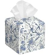 POIUBLE Blue Flower and Bird Tissue Box Cover Leather Tissue Box Holder Square Facial Paper Organ...