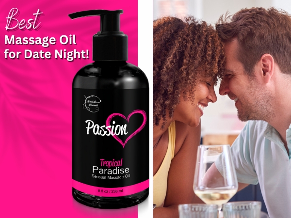 Happy couple with passion massage oil - the best massage oils for date night