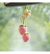 HFZRZFH Crochet Strawberry and Flower Car Hanging Ornaments, Cute Aesthetic Rearview Mirror Hangi...
