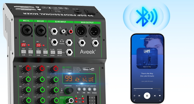 audio mixer 4 channel DJ sound digital mixer board mixing console bluetooth stereo audio interface