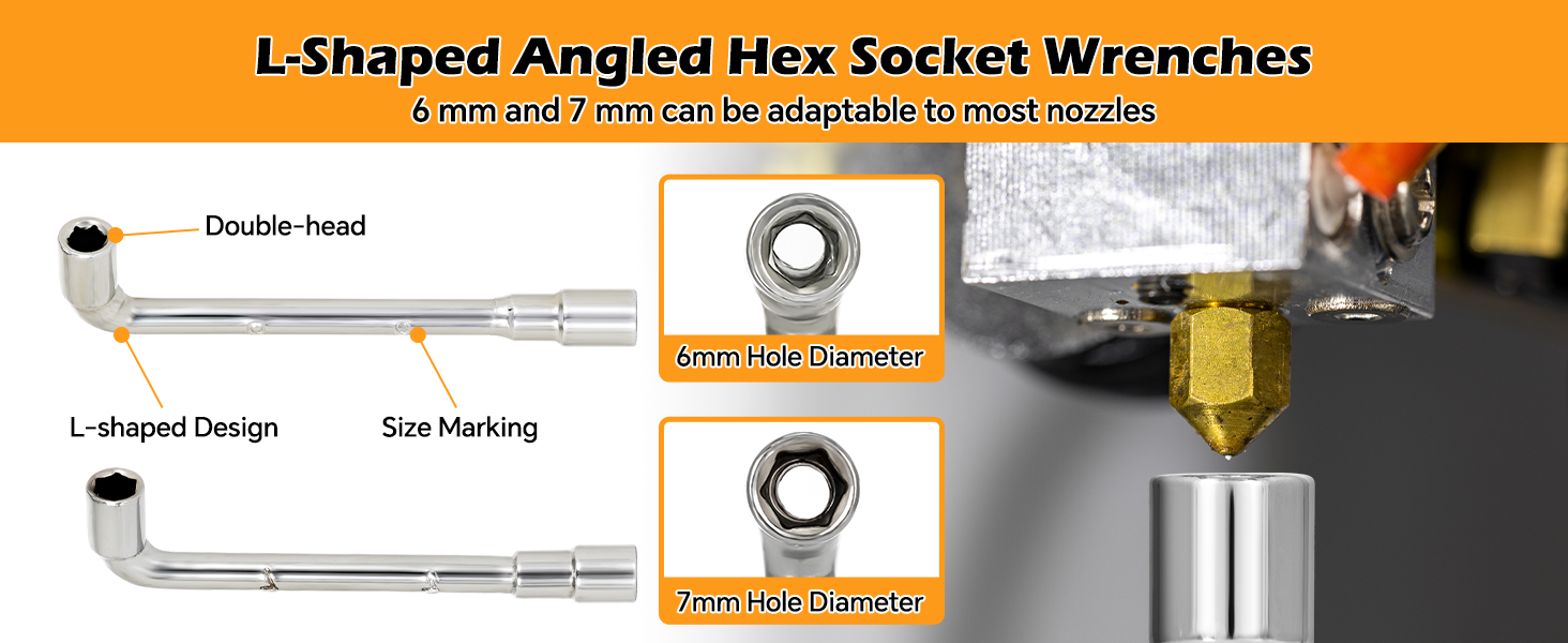 The 3D Printed Nozzle Cleaning Kit contains two diameters of L-wrenches.