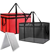 2PK XXXL Insulated Food Delivery Bag with Baseboard — Keeps Cold/Hot Food Frozen or Warmer, Reusa...