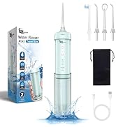 JNGOODS Mini Portable Water Flosser Oral Irrigator Water Teeth Cleaner Pick, Telescopic Water Tan...