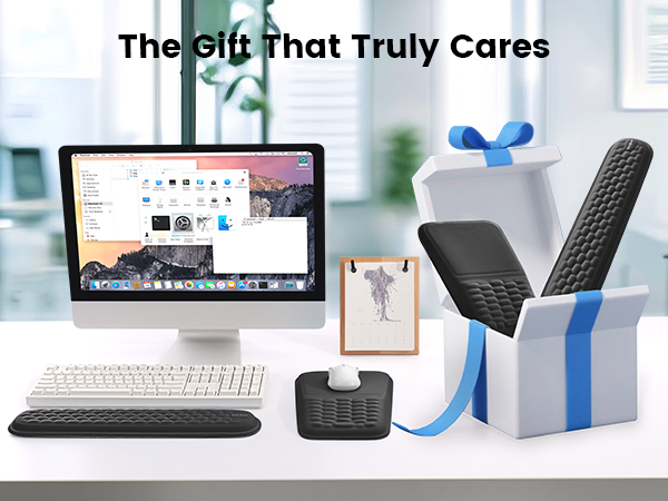 Ergonomic Mouse Pad &amp; Keyboard Wrist Rest Set Black, Soft Memory Foam Mouse Pad with Wrist Support