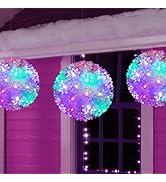 Christmas Lighted Sphere Balls Outdoor - 3 Pack 5.5" 50 LED Hanging Starlight Light, Replaceable ...