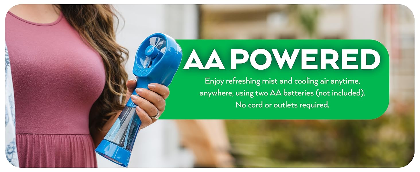 O2Cool Elite Misting Fan Blue AA Powered