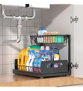 MERATIA Under Sink Organizer, 2 Tier Pull Out Cabinet Organizer,Slide out Metal Cabinet Organizer...