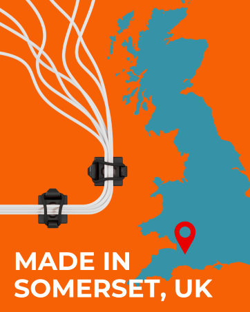 Graphic showing where CableGenie is made in the UK.