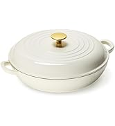 CAROTE 3.5QT Enameled Cast Iron Braiser Pan, Shallow Dutch Oven Casserole Skillets, Non-Toxic Cas...