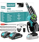 COMOWARE Mini Chainsaw Cordless, 6" Small Chainsaw with 2Pcs 2.0Ah Batteries, Portable Hand Chain...