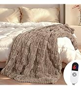 Heated Throw Blanket 50"x60", Electric Blanket with Bamboo Pattern, Luxury Faux Rabbit Fur &amp; Soft...