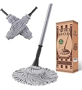 Eyliden Mop with 2 Reusable Microfiber Heads, Easy Wringing Twist Mop, 57.5 inch Long Handle, Wet...