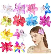 12 PCS Multicolor Women Big Double Chiffon Orchid Flower Hair Clip - Large Artificial Bohemian Ha...