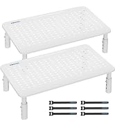 BONTEC Monitor Stand 2 Pack Height Adjustable Metal Riser with Pen Holder, White, 14.5” x 9.1”, E...