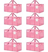 8 Pack Extra Large Heavy Duty Moving Bags, Pink Storage Bins with Lids, Reinforced Handles &amp; Heav...