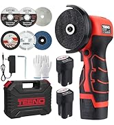 TEENO Cordless Angle Grinder Kit, 19,500 RPM Mini Electric Angle Grinding Tool with 2 pcs 2000mAh...